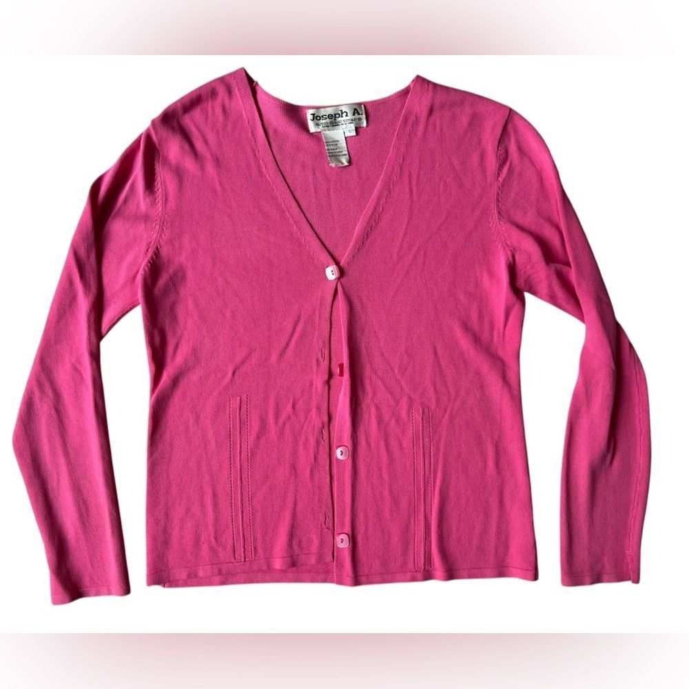 Vintage 90's Joseph A Pink Cardigan Long Sleeve Top / Viscose Sweater Large